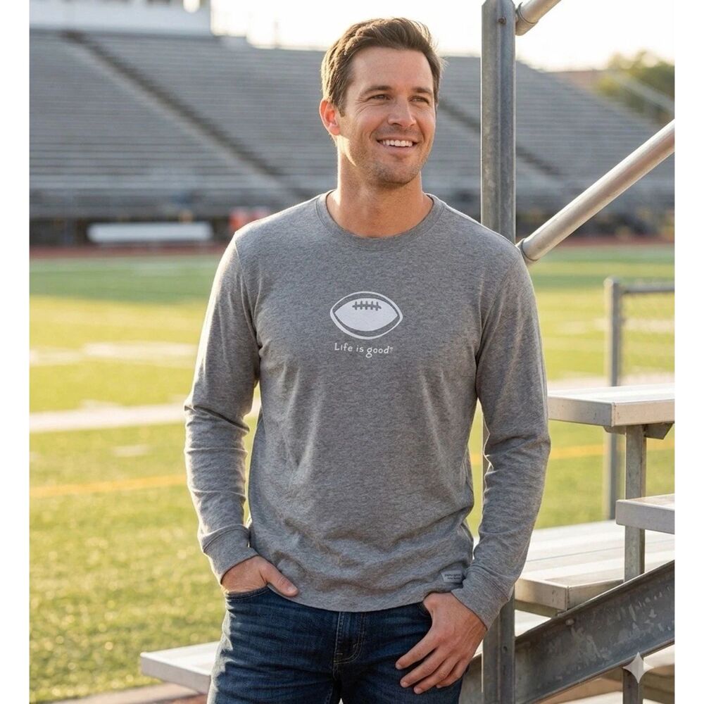 Life is Good Football shirt Mens Sz M Grey T-Shirt Long Sleeve casual comfy